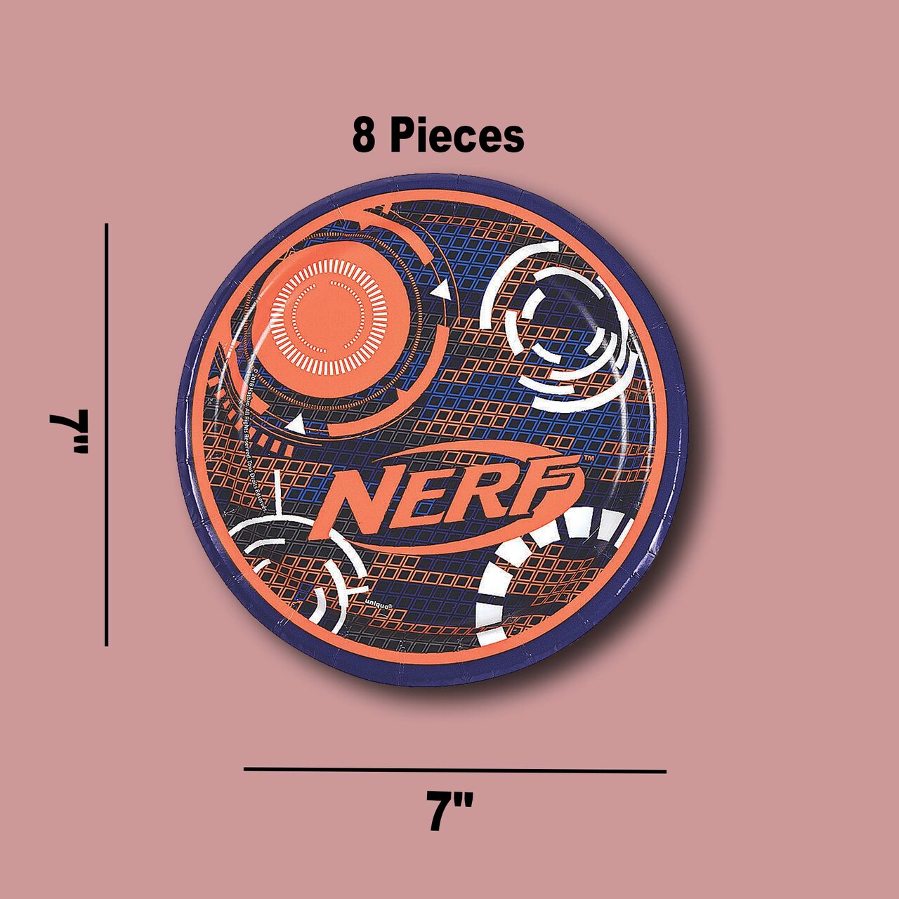 8 Ct. Nerf Round Paper Dessert Plates 7" Disposable Party Plates for Action-Packed Celebrations